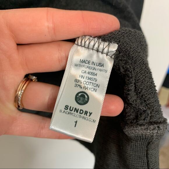 Sundry Lace Up Karma Embroidered Black Cozy Lounge Pullover Sweatshirt Size 1 - Picture 4 of 6